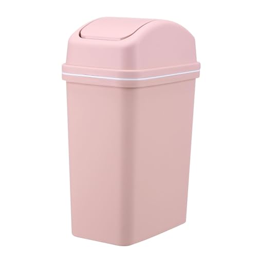 Generic ABS 10L Pink Rectangular Swing Top Trash Can with Swing Lid - Bedroom, Bathroom, Kitchen Waste Basket