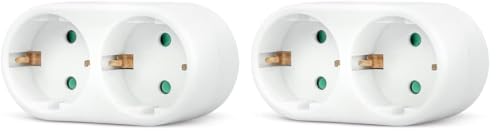 Garza Adaptador de Enchufe Doble Frontal con Toma de Tierra, 2 Tomas, Color Blanco (Paquete de 2)