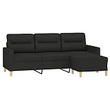 vidaXL Canapé à 3 Places avec Repose-Pieds Noir 180 cm Tissu