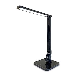 Fugetek LED Desk Office Lamp, Exclusive: 27 Eye-Caring Recessed LEDs, 5-Level Brightness, 4-Lighting Modes, USB Charging Port, 14W, Touch Control Panel, Dimmer, 1-Hour Auto Timer, 5V/1A, (Black)