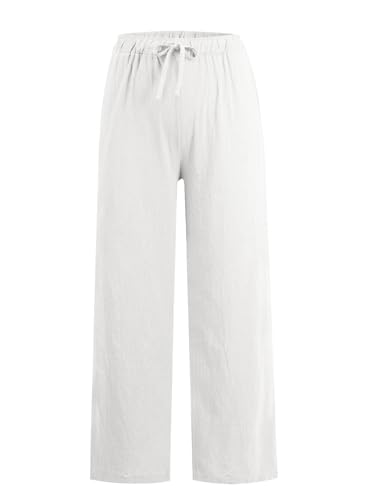 Women's Linen Cropped Pants Wide Leg Palazzo Capris with Drawstring Waist Pockets Summer Lounge Trousers3