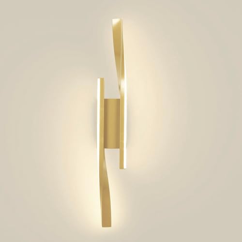 LIGKIN Modern Indoor LED Wall Light, 10W Wall Sconces Rectangular Gold, 3000K Warm White Wall Mounted Simple Long Aluminium Wall Light, Wall Fixture for Bedroom Living Room Corridor Stairs, 42CM