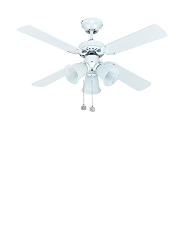 Ventilador de techo Sulión 075438 modelo Hornet Color con luz, 105 cm., Acabado blanco con 4 palas reversibles color blanco-multicolor, Akunadecor