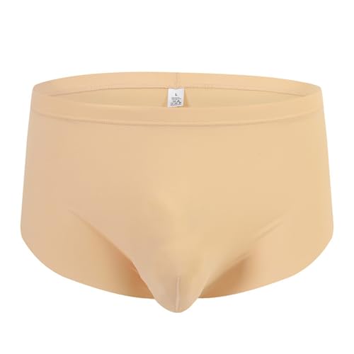 CHXLQQX Mens Sexy Silky Trunks Underwear Boxer Briefs Soft Breathable Split Sides No Inner Lining Khaki