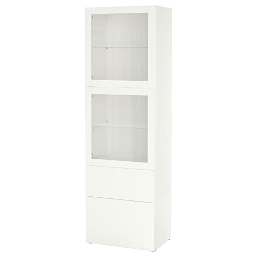 IKEA BESTÅ Aufbewahrungskombination mit Glastüren, 60 x 42 x 193 cm, weißes/weißes Klarglas