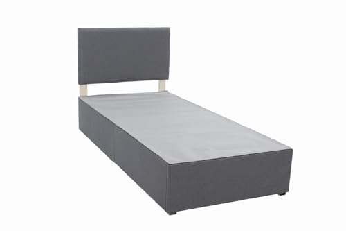 Panana Platform Bed Frame with/without Storage Drawers & Height Headboard Grey Linen Fabric Divan Bed Mattress Foundation with Metal Slats (3FT Single with Headboard No Drawer)