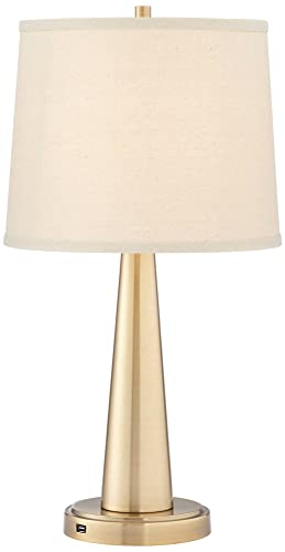 360 Lighting Karla Modern Contemporary Table Lamps 25" High Set Of 2 With Hotel Style Usb Charging Port Brass Beige Tapered Drum Shade For Living Room Bedroom House Bedside Nightstand Home #TOP7