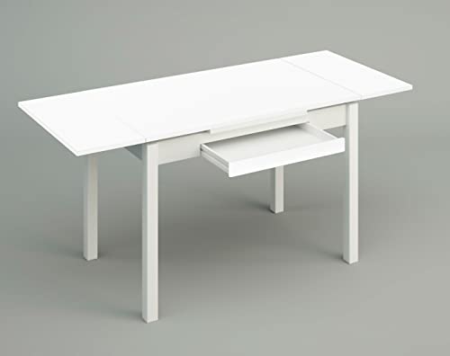 ASTIMESA Tavolo Da Cucina Allungabile Con Ali In Vetro – 90/140 X 50 Cm – Bianco, Struttura In Alluminio - 3