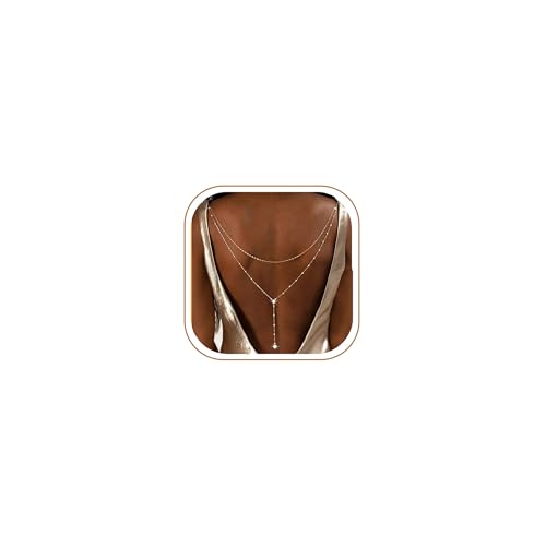 Longita Gold Back Necklace for Backless Dress Back Jewelry Backdrop Necklace Back Chain Gold Body Chain Jewelry for Women Sexy Trendy Dainty Bride Bridesmaid Evening Gown Prom Accessories