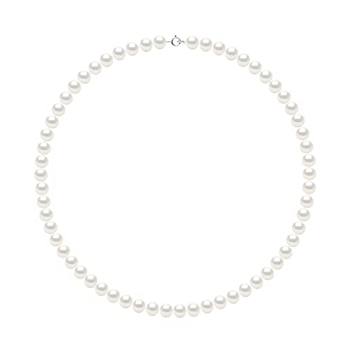 PEARLS & COLORS - Collier Véritables Perles de Culture d'Eau Douce Semi-Baroques - Coloris Blanc Naturel - Qualité AAA+ - Argent 925 Millièmes - Bijou Femme