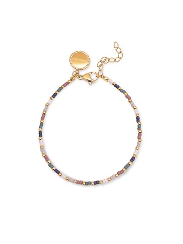 SINGULARU   Pulsera Polar Colors. Acero con Acabado en Baño Oro de 18Kt. Largo de 16 + 3 cm y Detalles en Piedras de Colores. Joyas para Mujer