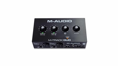 M-Audio Interface de Áudio USB M-Track Duo | 2 Canais, 2 Entradas Combo XLR/Line, Pré-Amplificadores Crystal, Phantom 48V, Direct Monitor, Saída RCA e Fone, Compatível com PC e Mac iOS