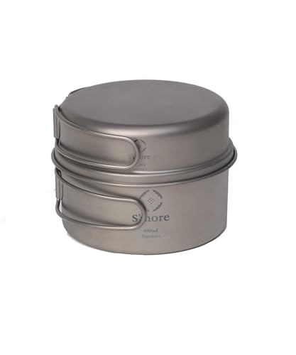 S'more Titanium Cooking Set, Ultralight Eco-Friendly Camping Cookware, 600ml Pot and 350ml Pan 2 in 1 with Folding Handle for Hiking, Traveling, and Picnic(Small)