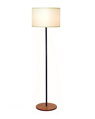 Image of Homesake Floor Lamp for Living Room, Traditional Farmhouse Boho Mid-Century Pole Lamp with Linen Lamp Shade, Standing Lamp, Floor Lamp for Living Room, Bedroom Office, Off-White