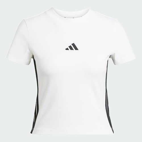 Image of adidas Women's Essentials 3 Stripes Slim Baby Shirt, White/Black, M