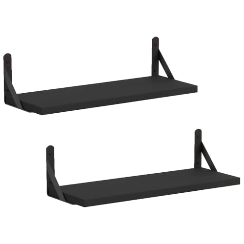 2 Pack Floating Shelves, Wall Mounted Rustic Wood Shelves, Storage Rack, Small Hanging Shelf for Books, Plants, Storage, Room Decor (40x15x9cm, Black)
