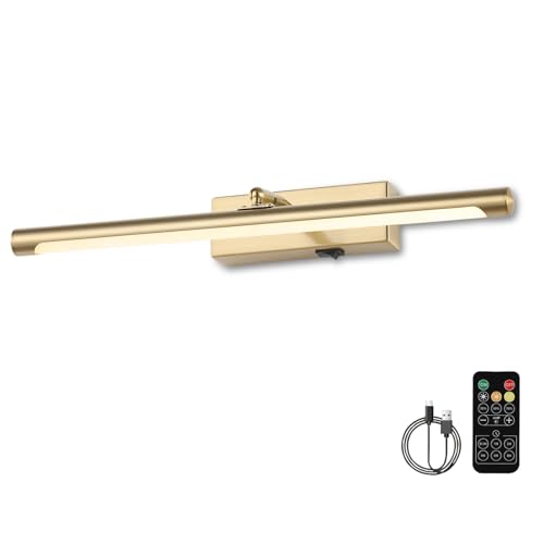 Kiloeye Luci per quadri a batteria con telecomando, luci ricaricabili per la luminosità della parete, dimmerabili, installazione a vite, luce artistica per galleria, opere d'arte (dorate, 40,6 cm)