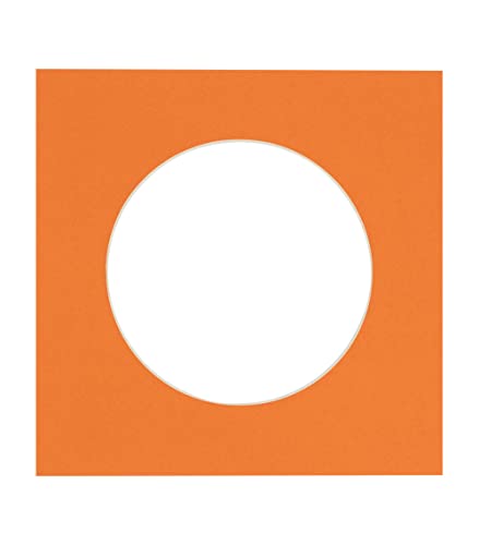 5x5 Mat For 7x7 Frame - Precut Orange Circle Shaped Photo Mat Board Opening - Acid Free Matte and Bevel Cut for Family Photos, Pack of 1 Matboard Show Kit With Acid Free Backing & Clear Bag