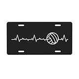 Heartbeat Pulse Line with Volleyball License Plate 6X12 Inch Aluminum Decorative Car Front License Plate Cover Metal Car Plates Tag Novelty Vanity Tag