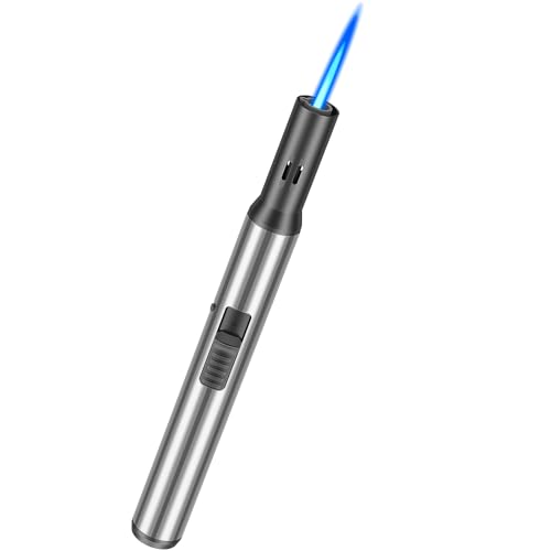 Juspota Abschließbar Feuerzeug Jetflame, 19cm Sturmfeuerzeug, Gas Nachfüllbar Winddicht Lange Stabfeuerzeug, Jet Feuerzeug, Silber (Verkauft ohne...