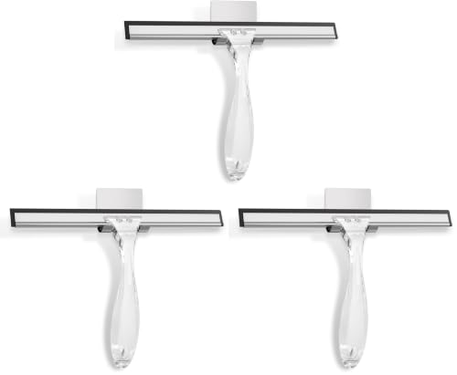 Image of AmazerBath Squeegee for Shower Glass Door, Shower Squeegee for Glass Doors - Acrylic Handle All-Purpose Squeegee for Shower Doors, Windows, Mirrors, Tiles and Car Glass, 10 Inches - Clear (Pack of 3)