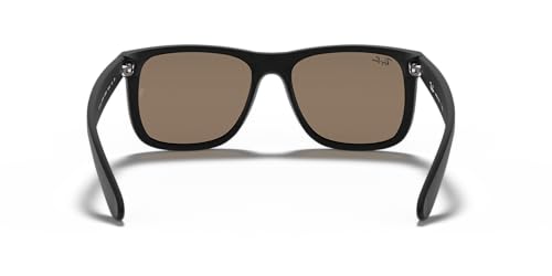 Image of Ray-Ban Unisex RB4165 Justin Rectangular Sunglasses, Rubber Black /Light Brown Mirrored Dark Gold, 55 mm