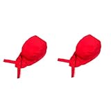 CALLARON 2pcs Fashion Chef Skull Cap Turban Ribbon Red Canvas Hat for Men and Women Catering and Culinary Schools