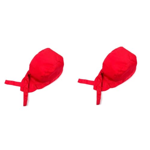 CALLARON 2pcs Fashion Chef Skull Cap Turban Ribbon Red Canvas Hat for Men and Women Catering and Culinary Schools