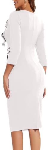 Image of Funeral Church Dresses for Women Formal Long Sleeve Wrap Business Work Dress Vintage Ruched Midi Pencil Dress