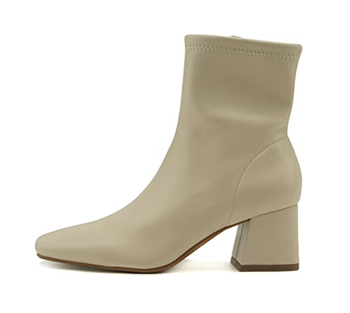 Delicious ADENA – Women Squared Toe Flare Block Heel Soft Stretch Boot Shaft w/Side Zipper Fashion Ankle Bootie