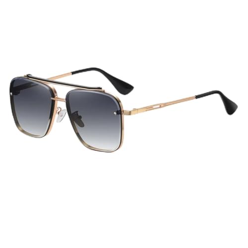 Lunettes de soleil dégradées hommes monture large doré gris