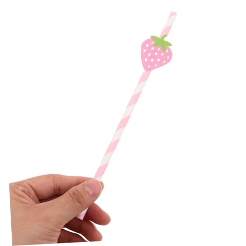 Pitillos de papel rosas con diseño de fresa 50 pcs miniatura 4
