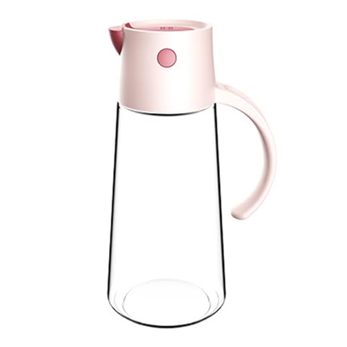 Vilgftyiet Flacon distributeur d'huile automatique avec buse en acier inoxydable et design anti-goutte pour cuisine, capacité 550 ml/650 ml, verre et polypropylène, bleu/blanc/rose