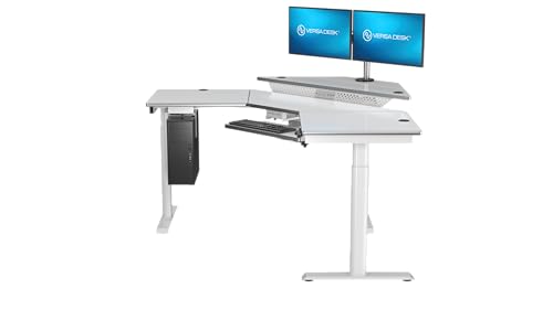 Image of VERSADESK 60 inch x 60 inch Electric L-Shaped Corner Standing Desk, Commercial Grade Height Adjustable Sit Stand Workstation, Ergonomic Computer Desk for Home Office, White Frame, White Surface