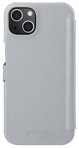 Coque iPhone 13 Mini StilGut étui cuir véritable rabat latéral et fermoir gris - 7