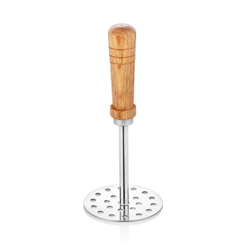 BISMI Stainless Steel Potato Masher with Wooden Handle Round | Size 3 | Diameter - 7 cms | Height 20 cms |Ideal for mashing Vegetable/Pav Bhaji/Baby Food Smasher for Kitchen