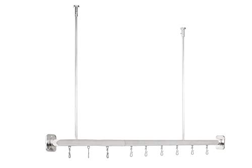 Tropik Home NEW CHROME SHOWER CURTAIN RAIL ROD, L OR U SHAPE, CORNER POLE TRACK WITH HOOKS AND CEILING 2 SUPPORTS