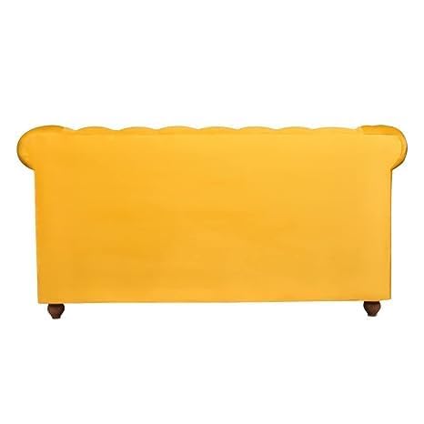 Image of Solid Wood Velvet Fabric L Shape Sofa Sofa for Living Room Button Tufted Sofa Chair for Home & Office (Left Aligned L-Shaped (2 Seater Yellow)