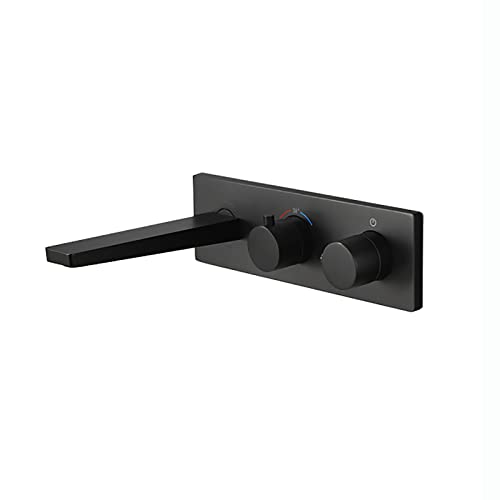 WOTZOV Grifo de Lavabo termostático Negro, Monomando, de latón, para Lavabo de Pared