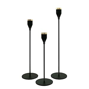 Black Candle Holders,Black Candle Stick Candle Holders,Matte Black Candle Holders Set of 3 for Taper Candles,Candle Holder,Candle Holder Set for Wedding,Dinning,Party (Black&Gold×3)