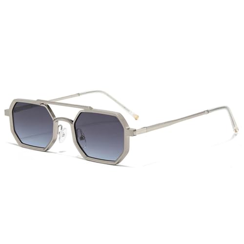 Lunettes de soleil rétro double pont en métal argenté et verres dégradés