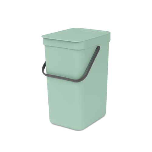 Brabantia - Cubo de basura Sort & Go 12L - Papelera de Reciclaje Mediana - Tapa en Posición Abierta - Fácil de Limpiar - para Debajo de la Cocina o Montado en la Pared - Jade Green - 20 x 25 x 35 cm