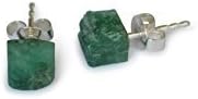 Emerald Stud Earrings, Natural, Raw, 11-12 mm, 925 Silver, 11-12 mm, Sterling Silver Emerald Sterling silver, Emerald
