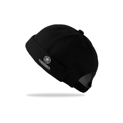 FUIPVGI Gorro Docker para Hombre, Gorro Trawler, Gorro de Pescador, Gorros sin ala, Gorro de Marinero para Trabajador, Gorro Retro Docker con puño enrollado, Gorro Unisex sin ala con Ajustable (Negro)