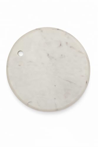 Image of apollo THE HOUSEWARES BRAND Round Marble Board, Heat Resistant Worktop Protector, Non-Slip Cutting Board, Hard-Wearing Stone Ware Chopping and Appetiser Board, White, 26x2cm