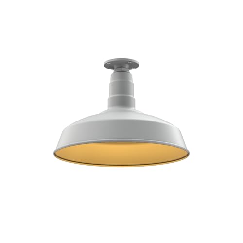 Image of Steel Lighting Co. Carson Barn Light | Ceiling Mounted Pendant | 16 inch Dome | Flush Mount | Industrial Style Steel Light Made in America | Modern Gray Exterior /Brass Interior