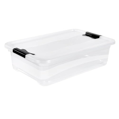 keeeper Aufbewahrungsbox mit Deckel und Schiebeverschluss, 59,5 x 39,5 x 17 cm, 28 l, Cornelia, Transparent – Ansicht 3