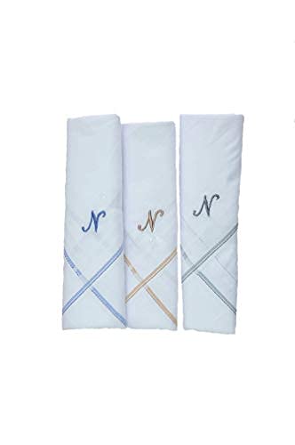 Image of GOLU MOLU Cotton White Formal Handkerchief Pack Of 6 | Office Travel Daily Use | Custom Initial Design | Free Size | Cotton Fabric | Customised N95 Mask Included