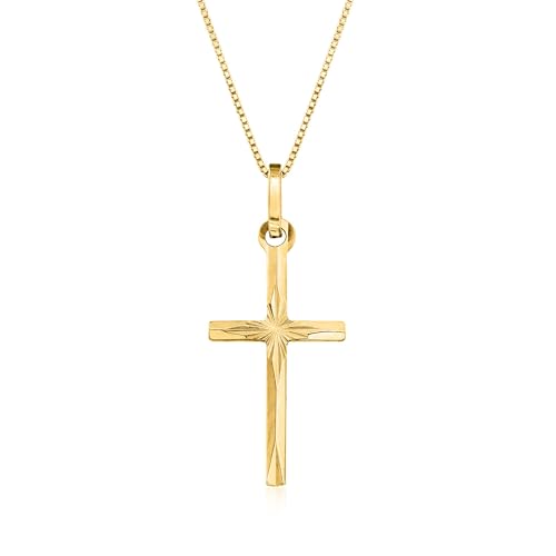 Ross-Simons Italian 18kt Yellow Gold Diamond-Cut Cross Pendant Necklace