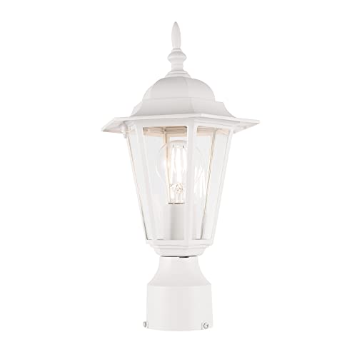 Gruenlich Outdoor Post Lighting Fixture With One E26 Medium Base Max 60W, Metal Housing Plus Glass, Bulb Not Included, White Finish #TOP15